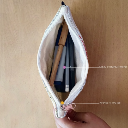 Upcycled Handcrafted Compact Zippered Pouch Inside View