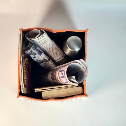 Upcycled Handwoven Storage Basket (Medium) – Collapsible, Stylish & Multi-Functional