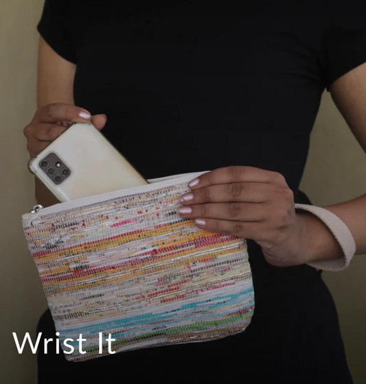 Upcycled Wristlet – Handwoven, Compact & Eco-Friendly