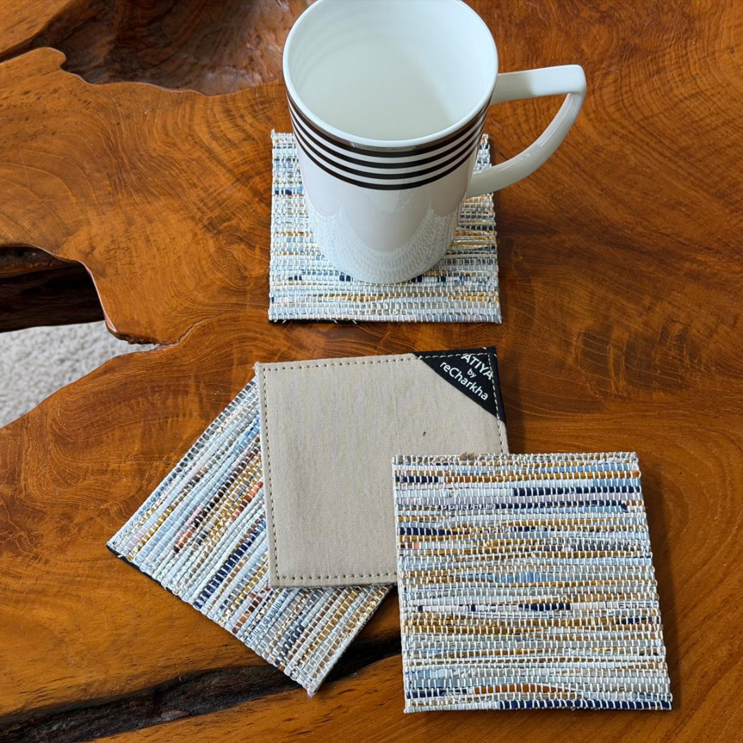 Upcycled Handwoven Coasters (Set of 4) – Stylish & Sustainable