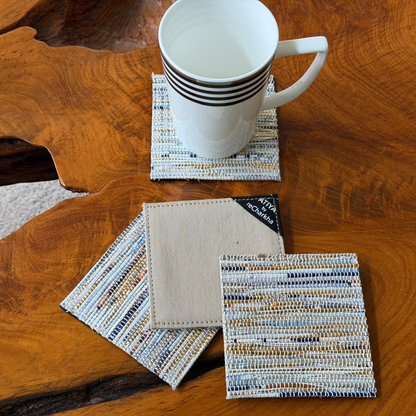 Upcycled Handwoven Coasters (Set of 4) – Stylish & Sustainable