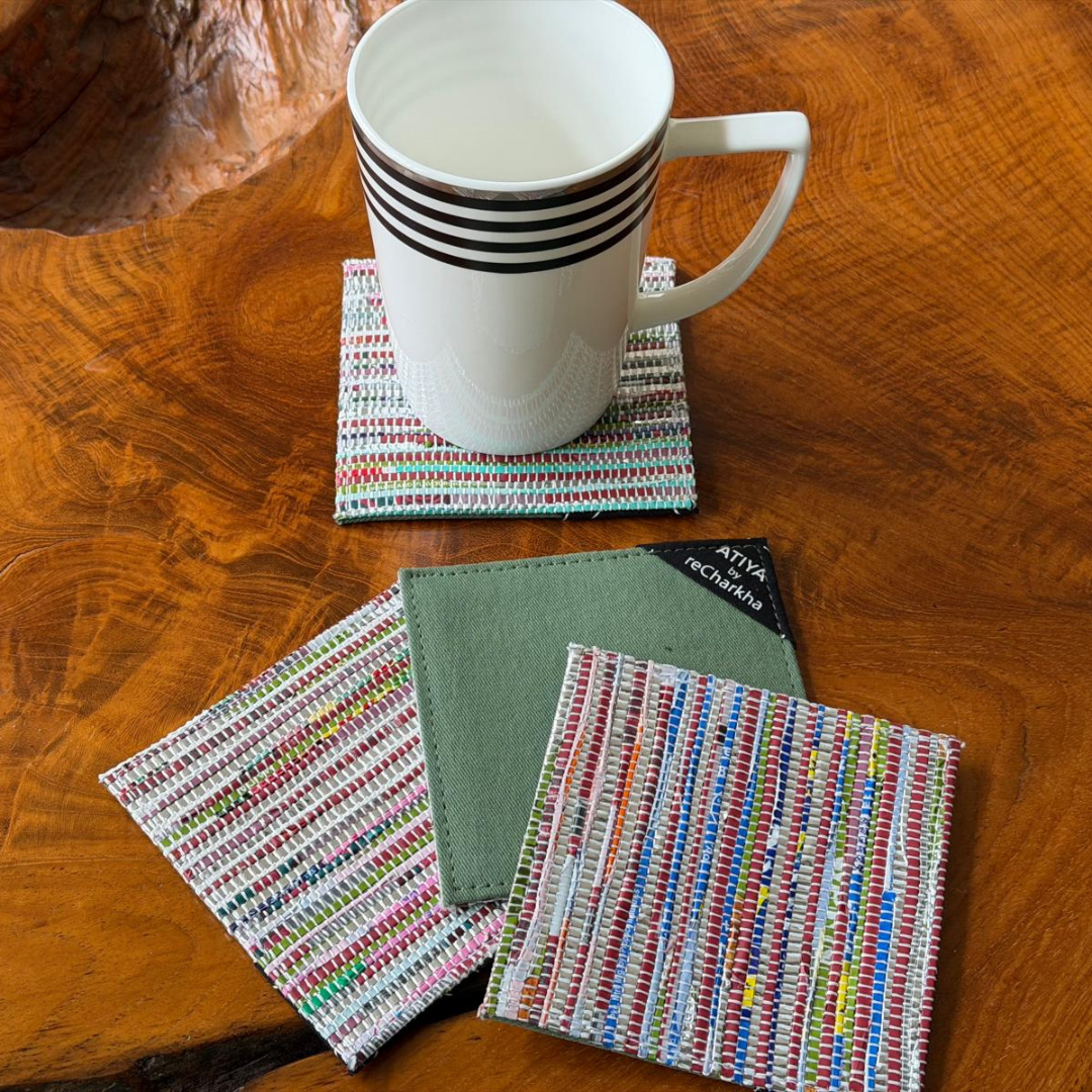 Upcycled Handwoven Coasters (Set of 4) – Stylish & Sustainable