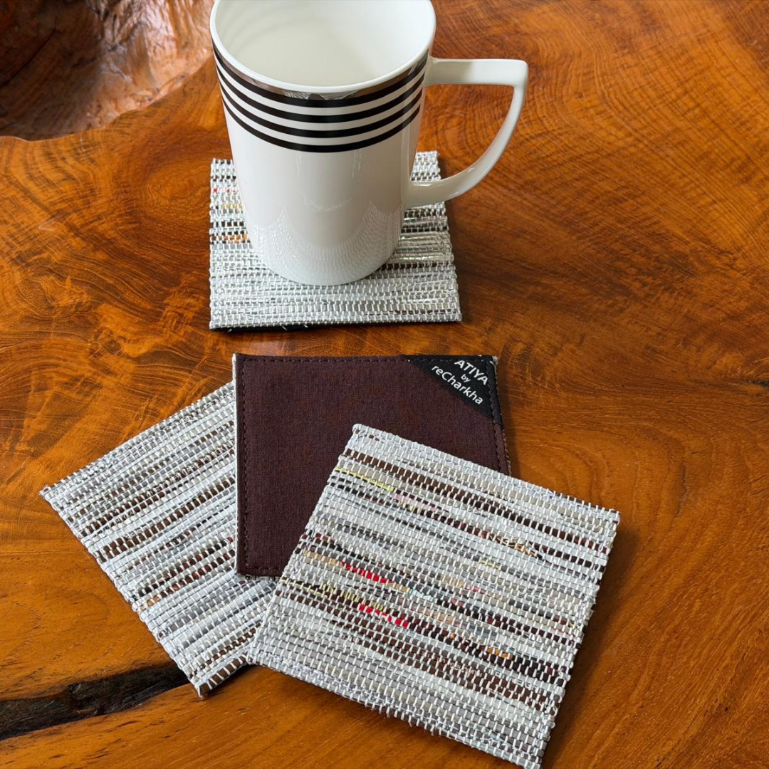 Upcycled Handwoven Coasters (Set of 4) – Stylish & Sustainable