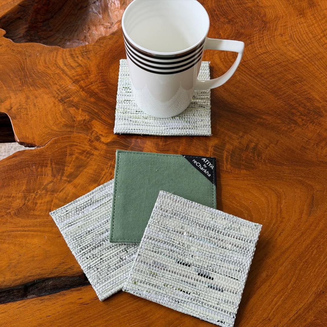 Upcycled Handwoven Coasters (Set of 4) – Stylish & Sustainable