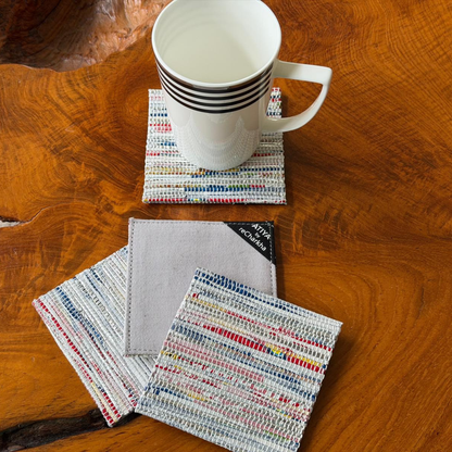 Upcycled Handwoven Coasters (Set of 4) – Stylish & Sustainable