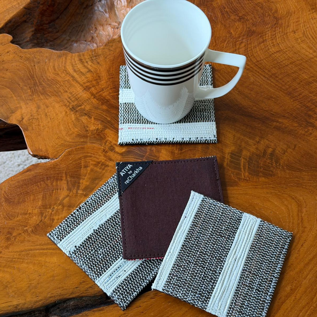 Upcycled Handwoven Coasters (Set of 4) – Stylish & Sustainable
