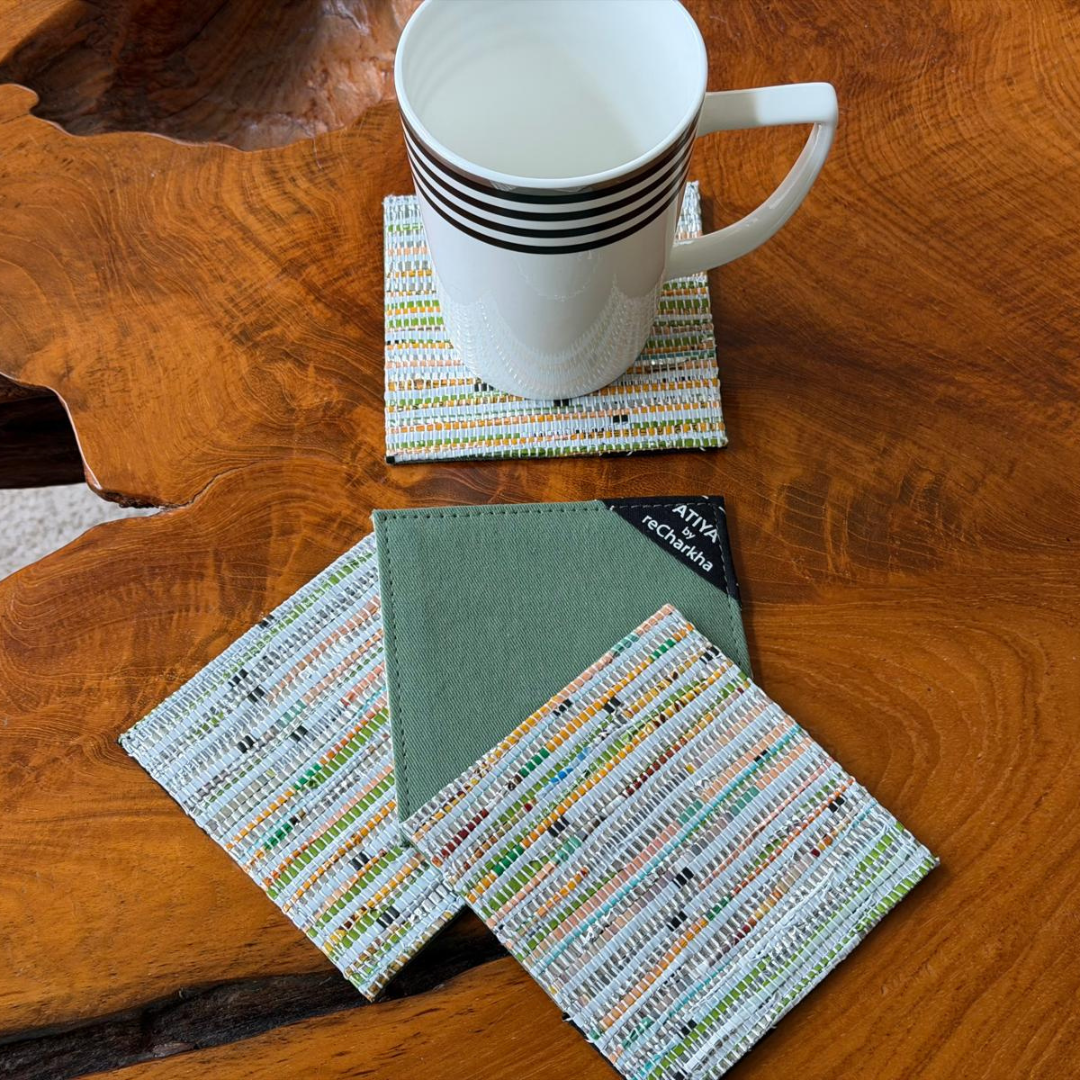 Upcycled Handwoven Coasters (Set of 4) – Stylish & Sustainable