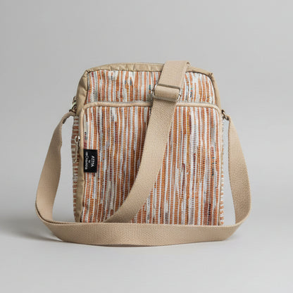 Upcycled Handwoven Cross Body Sling Bag in Orange & Beige.