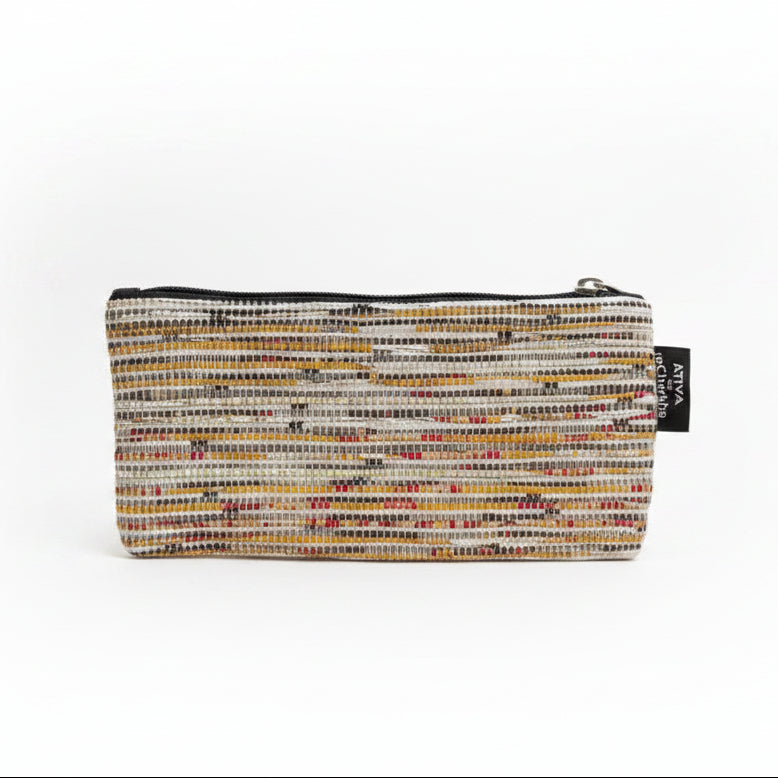 Upcycled Handcrafted Compact Zippered Pouch in Yellow Weave.