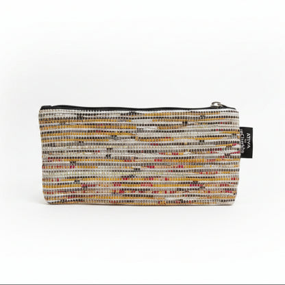 Upcycled Handcrafted Compact Zippered Pouch in Yellow Weave.