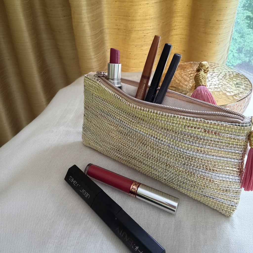 Upcycled Handcrafted Compact Zippered Makeup Pouch.