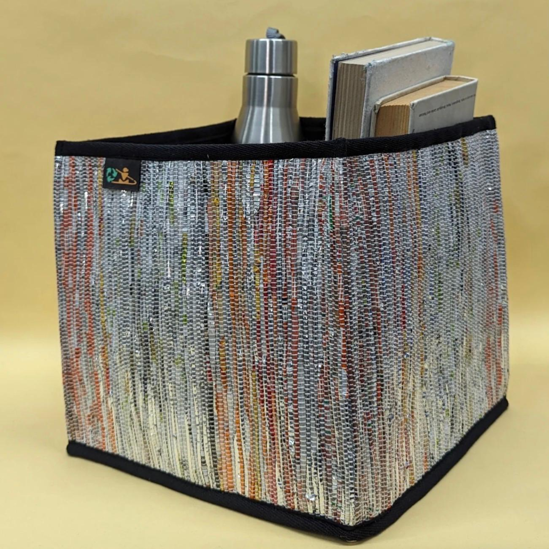 Upcycled Handwoven Storage Basket (Medium) – Collapsible, Stylish & Multi-Functional