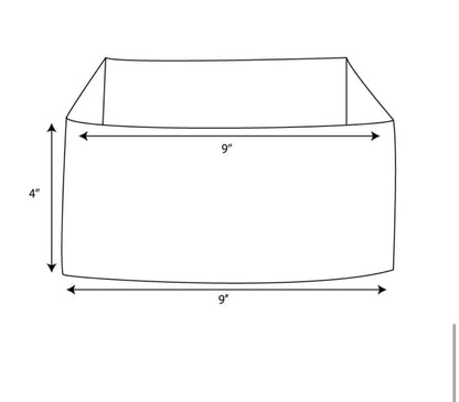 Storage box measurement with dimensions 4 inches by 9 inches.