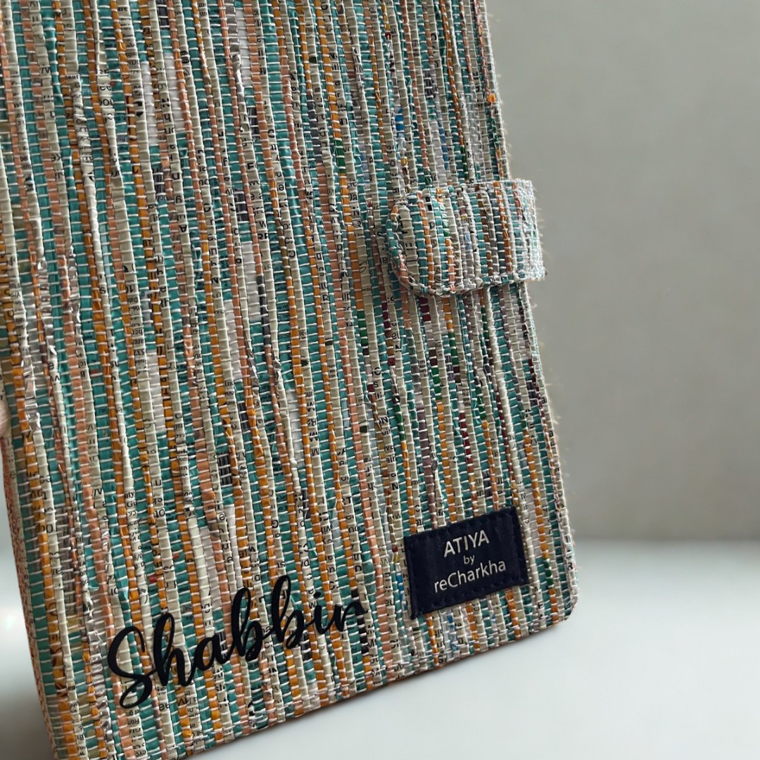 Upcycled A5 Diary Cover with Notebook – Handwoven & Personalizable