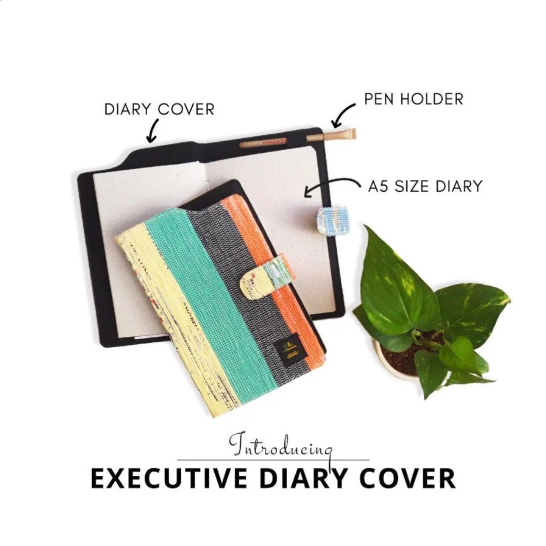 Upcycled A5 Diary Cover with Notebook – Handwoven & Personalizable