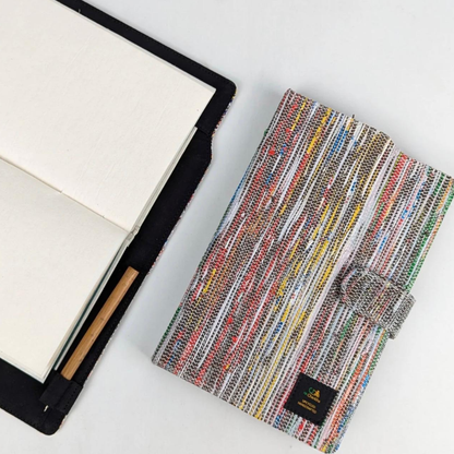 Upcycled A5 Diary Cover with Notebook – Handwoven & Personalizable