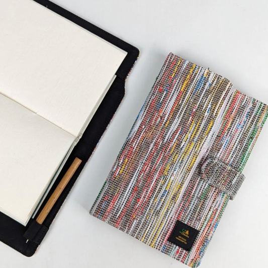 Upcycled A5 Diary Cover with Notebook – Handwoven & Personalizable