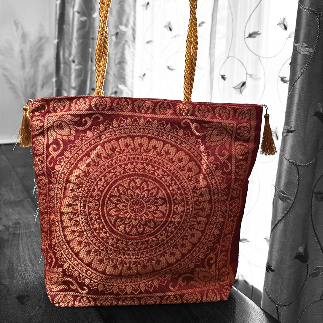 Banarasi Silk Gift Bags | Assorted Colors (11.5x12x3")