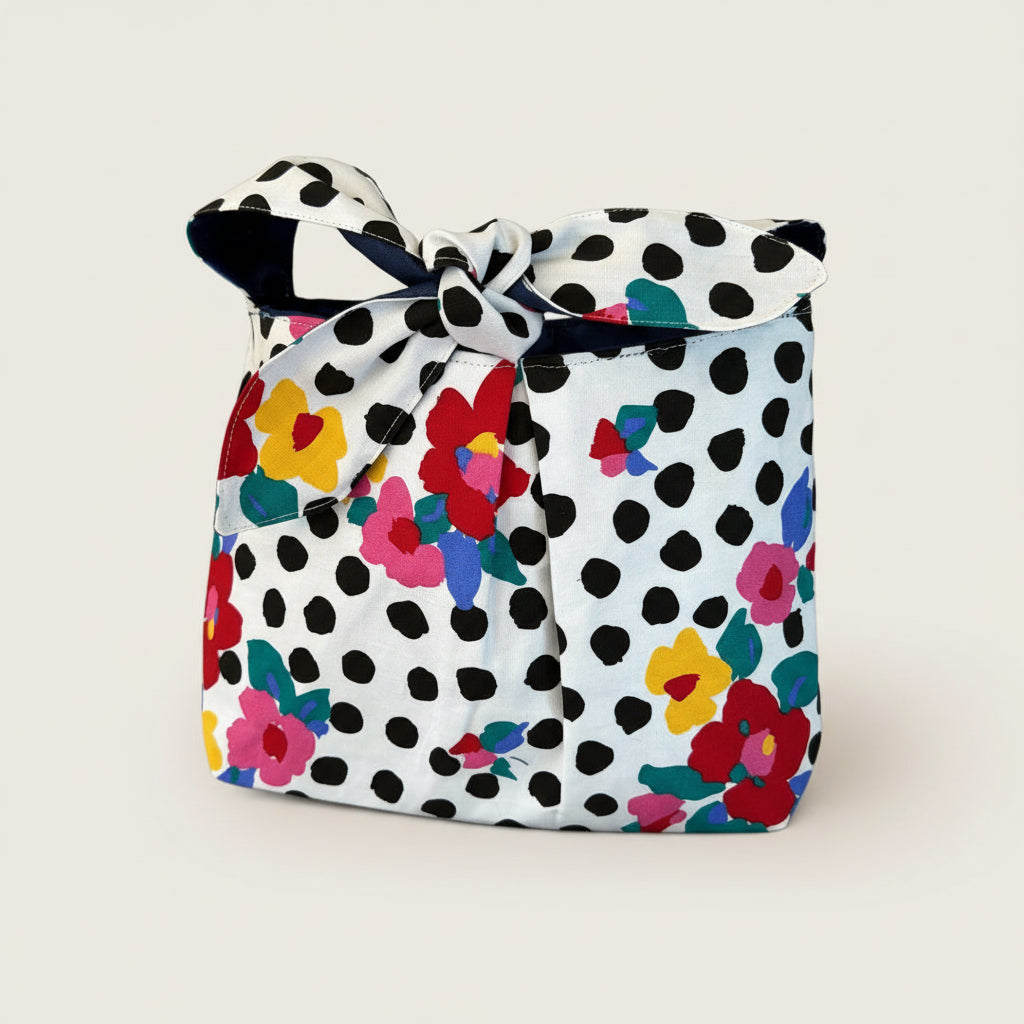 Fabric Knot Bag in a floral polka dot print.