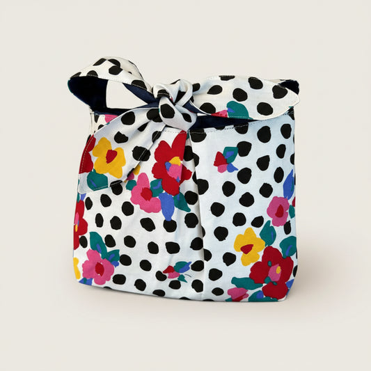 Fabric Knot Bag in a floral polka dot print.